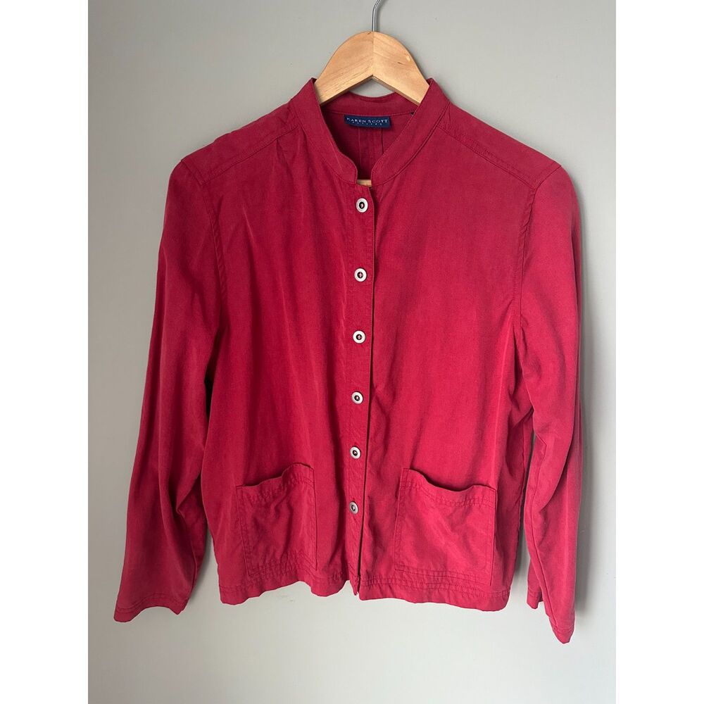 90s Vintage Red Tencel Jacket 100% Lightweight Button Front